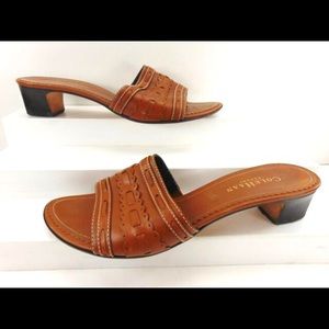 Cole Haan Brown Leather Low Heel Slide Sandals